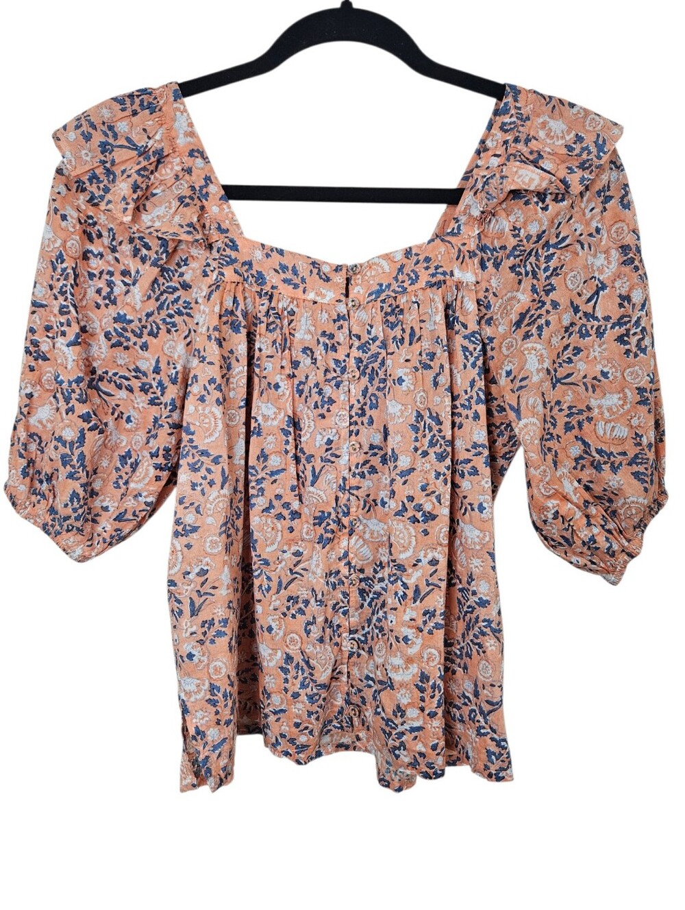 Cleobella Mariana Puff Short Sleeve Blouse Top Floral Print Ruffled Pink XS - Picture 4 of 16
